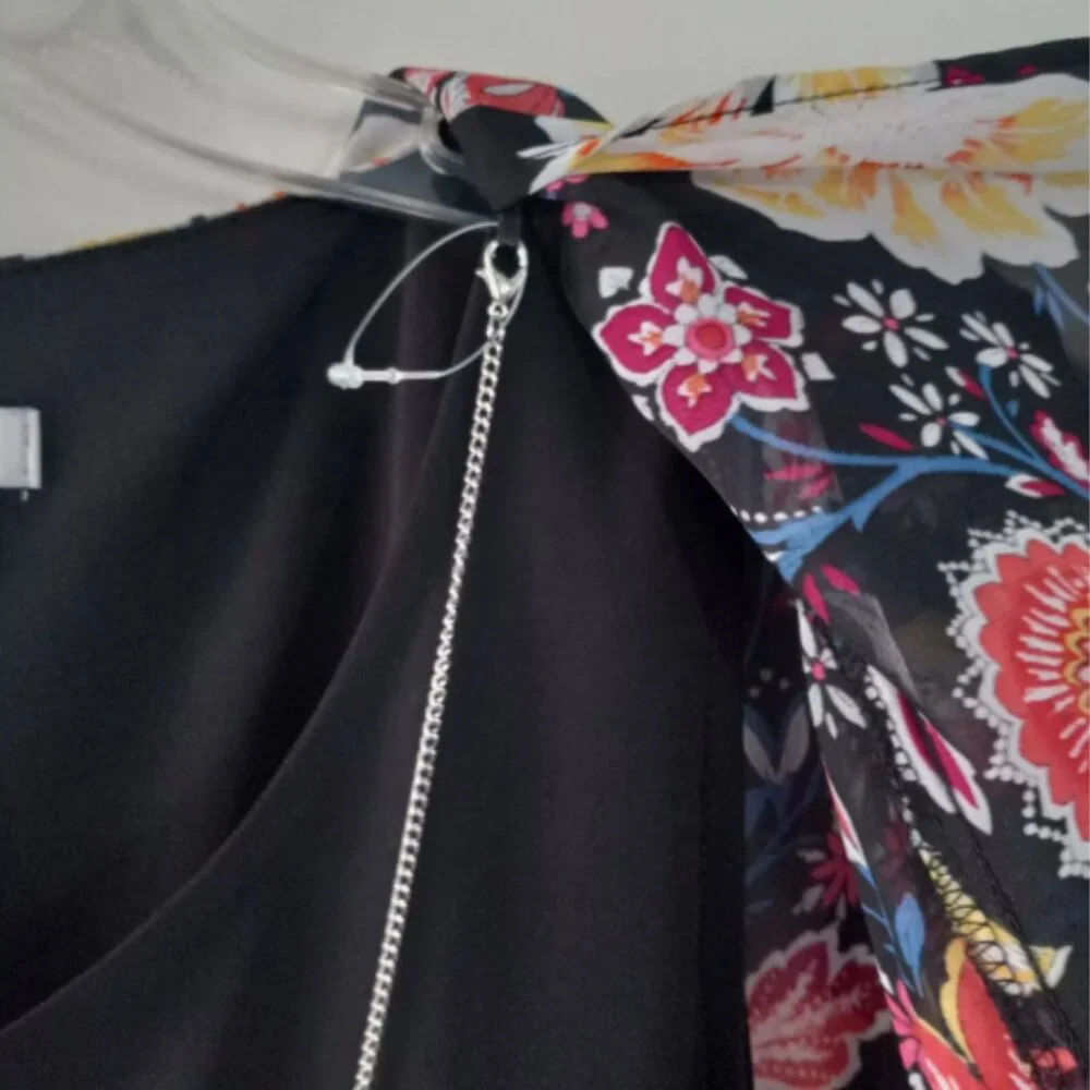 NWT Croft & Barrow Black Dress Size L Floral Jacket Necklace Set